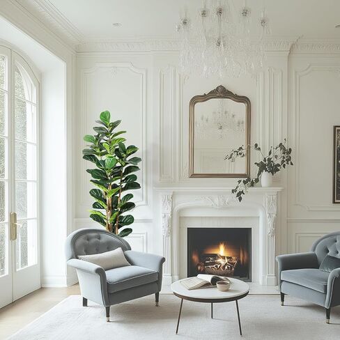 Artificial Fiddle Leaf Fig Tree - 5FT (59 in) Fake Fig Tree,Realistic Artificial Floor Plant in Modern White Pot - Perfect for Living Room, Bedroom, Office Decor - No Maintenance Fake Tree in Kuwait