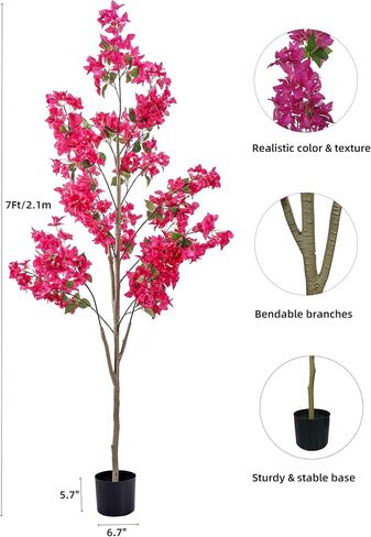 Bougainvillea شجرة اصطناعية لخارجية: 4 أقدام طويلة فوغانفيليا النبات مع الزهور في وعاء البلاستي in Kuwait