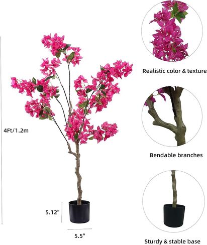 Bougainvillea شجرة اصطناعية لخارجية: 4 أقدام طويلة فوغانفيليا النبات مع الزهور في وعاء البلاستي in Kuwait