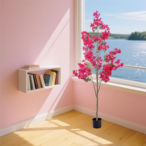 Bougainvillea شجرة اصطناعية لخارجية: 4 أقدام طويلة فوغانفيليا النبات مع الزهور في وعاء البلاستي in Kuwait