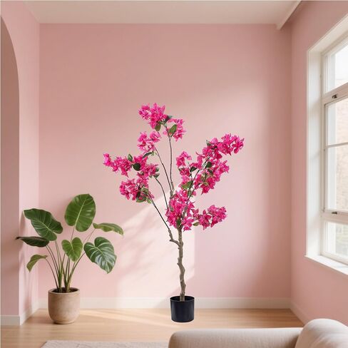 Bougainvillea شجرة اصطناعية لخارجية: 4 أقدام طويلة فوغانفيليا النبات مع الزهور في وعاء البلاستي in Kuwait