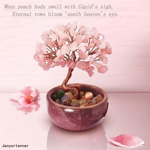 Rose Quartz Crystal Tree,Romantic Gift for Her with Copper Wire in Crackle Ceramic Base,Bedroom Decor in Kuwait