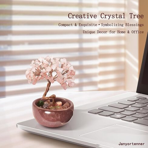 Rose Quartz Crystal Tree,Romantic Gift for Her with Copper Wire in Crackle Ceramic Base,Bedroom Decor in Kuwait