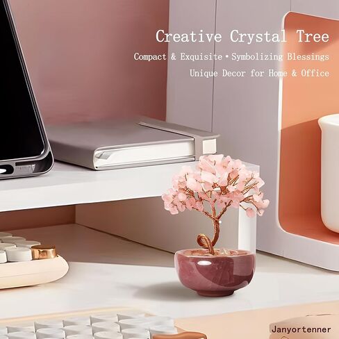 Rose Quartz Crystal Tree,Romantic Gift for Her with Copper Wire in Crackle Ceramic Base,Bedroom Decor in Kuwait