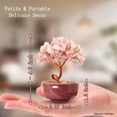 Rose Quartz Crystal Tree,Romantic Gift for Her with Copper Wire in Crackle Ceramic Base,Bedroom Decor in Kuwait