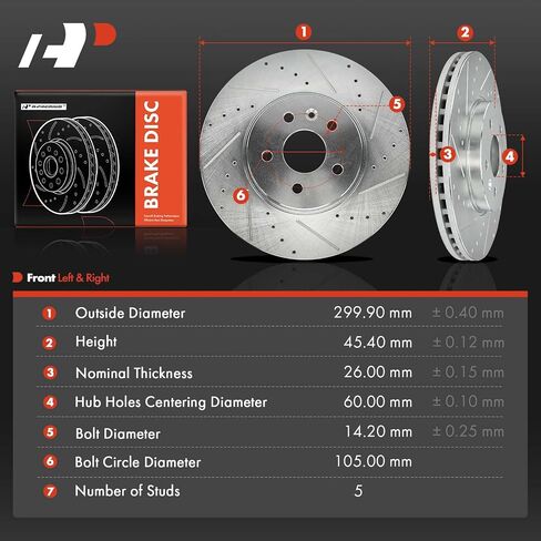 A-Premium 11.81 Inch (300mm) دوارات فرامل القرص الأمامية المتنفيرة المتوافقة مع طرز شيفروليه وبويك المختارة-Encore 2013-2021 ، Trax 2015-2022 ، 1.4L ، 2-PC Set in Kuwait