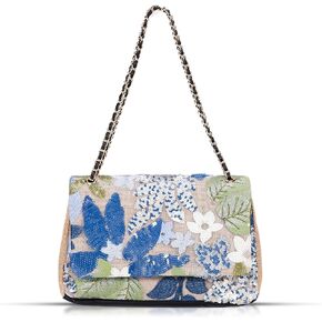 Handmade Sequin Embroidery Straw Tote - Bohemian Shoulder Bag, Large Capacity, Perfect for Vacation, Travel, Daily Use & Banquets (Blue Flower) in Saudi Arabia
