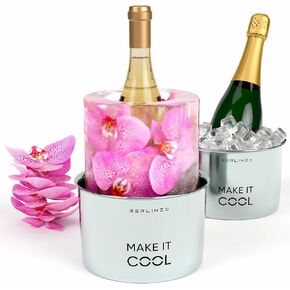 Berlinzo Wine Chiller Ice Bucket Mold with LED Lights Remote Control - Stainless Steel - Perfect for Cooling & Presenting Wine, Champagne & Beverages Bottles Up to 3.5" Width - Stunning Visual Effects in Saudi Arabia