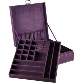 Jewelry Boxes 10 x 10 Inches 2-layer Handle Necklace Holder Organizer Jewellery Women Rings Storage Display Girls Earrings Case Lockable Jewelry Tray Blue GY641 (Blue, 2 Layer (3.34" H)) in Kuwait