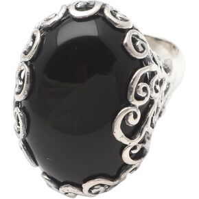 NOVICA Artisan Handmade Onyx Cocktail Ring Unisex .925 Sterling Silver Indonesia Gemstone Birthstone 'Licorice Candy' in Saudi Arabia