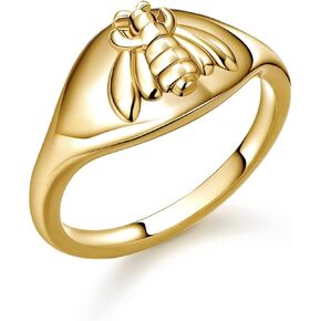 Drawelry Bee Butterfly Signet Ring: Dainty Unique Trendy Birthday Halloween Simple Minimalistic Statement Honeybee Finger Rings Wedding Promise Jewelry Gift for Women Men in Kuwait