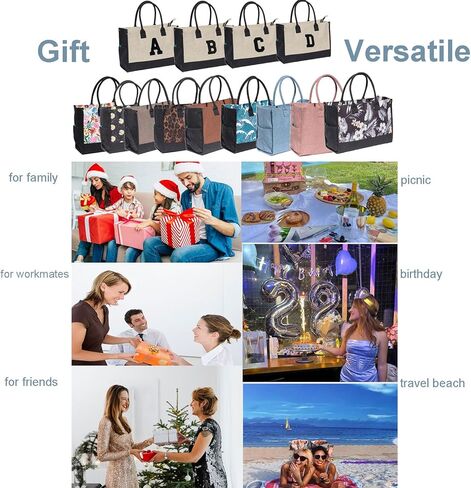 ESVAN Personalized Gifts Canvas Tote Linen Bags Handbags Top Zipper Closure Initial Retro Utility Tote in Kuwait