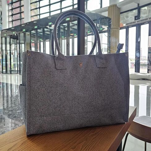 ESVAN Personalized Gifts Canvas Tote Linen Bags Handbags Top Zipper Closure Initial Retro Utility Tote in Kuwait