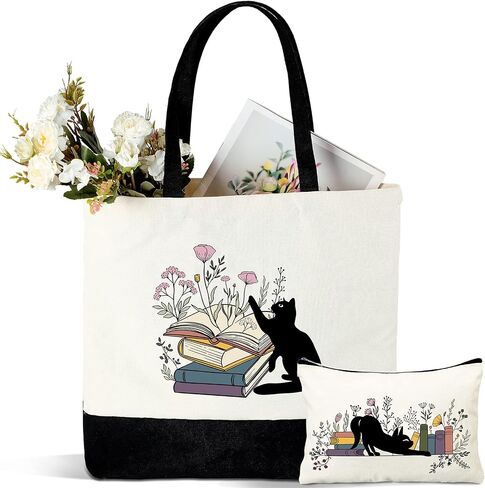 Cunno 2 Pcs Book Tote Bags Purse Set Book Lovers Gifts Canvas Tote Bags Librarian Bookish Birthday Gifts in Saudi Arabia