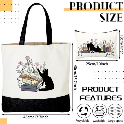 Cunno 2 Pcs Book Tote Bags Purse Set Book Lovers Gifts Canvas Tote Bags Librarian Bookish Birthday Gifts in Saudi Arabia