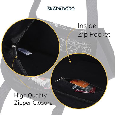 Canvas Big Zip Printed Handbag Tote, Cotton, Inner Pocket, Ecofriendly Bags for Women, Shopping Bag, Easy to Wash in Saudi Arabia