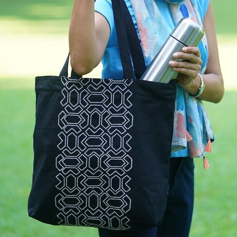 Canvas Big Zip Printed Handbag Tote, Cotton, Inner Pocket, Ecofriendly Bags for Women, Shopping Bag, Easy to Wash in Saudi Arabia
