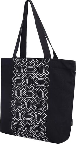 Canvas Big Zip Printed Handbag Tote, Cotton, Inner Pocket, Ecofriendly Bags for Women, Shopping Bag, Easy to Wash in Saudi Arabia