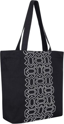 Canvas Big Zip Printed Handbag Tote, Cotton, Inner Pocket, Ecofriendly Bags for Women, Shopping Bag, Easy to Wash in Saudi Arabia