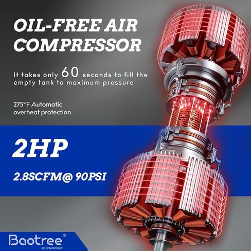 8 Gallon Portable Air compressor, Max 150PSI Oil Free Air Compressor Tank, 2HP Motor 2.8SCFM@90 PSI,3.8SCFM@40PSl Garage Air Compressor for Car Repair, Spray Painting, Woodwork Nailing in Kuwait