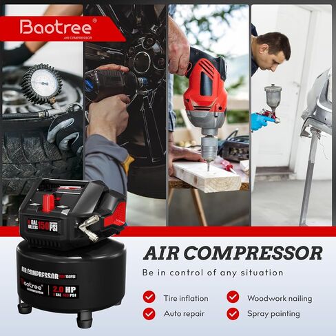 8 Gallon Portable Air compressor, Max 150PSI Oil Free Air Compressor Tank, 2HP Motor 2.8SCFM@90 PSI,3.8SCFM@40PSl Garage Air Compressor for Car Repair, Spray Painting, Woodwork Nailing in Kuwait