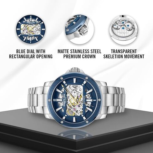 Watch Kenneth Cole New York Men's Watch - الفولاذ المقاوم للصدأ ، أوتوماتيكي ، ومقاوم للماء ، وأنيق ، ووتقة تمثيلية مع هيكل عظمي شفاف للرجال in Saudi Arabia