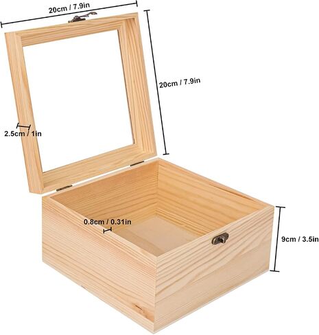 18 Pack Wood Box with Glass Lid, 3.54 x 3.54 x 1.77 inch Wooden Display Box with Hinged Lid for DIY Craft, Collectibles in Saudi Arabia