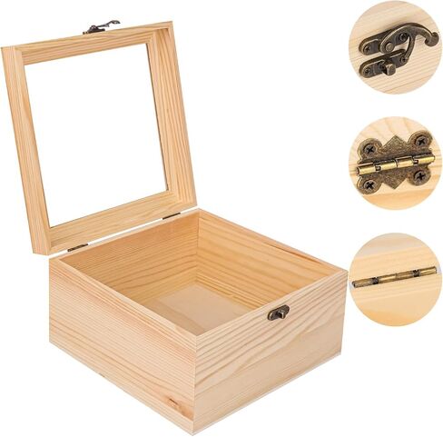 18 Pack Wood Box with Glass Lid, 3.54 x 3.54 x 1.77 inch Wooden Display Box with Hinged Lid for DIY Craft, Collectibles in Saudi Arabia