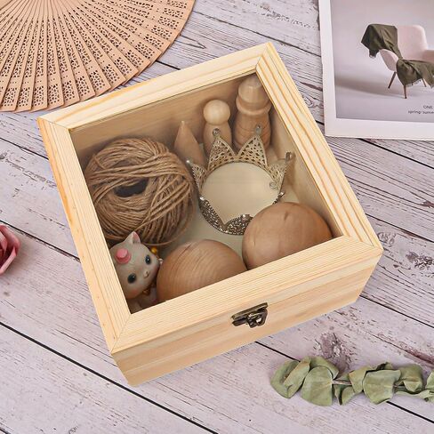 18 Pack Wood Box with Glass Lid, 3.54 x 3.54 x 1.77 inch Wooden Display Box with Hinged Lid for DIY Craft, Collectibles in Saudi Arabia