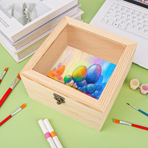 18 Pack Wood Box with Glass Lid, 3.54 x 3.54 x 1.77 inch Wooden Display Box with Hinged Lid for DIY Craft, Collectibles in Saudi Arabia