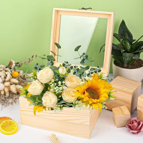 18 Pack Wood Box with Glass Lid, 3.54 x 3.54 x 1.77 inch Wooden Display Box with Hinged Lid for DIY Craft, Collectibles in Saudi Arabia