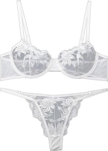 Sexy Lingerie for Women Mesh Shelf Bra and Panty Set Underwear Lenceria See Through Lace Bralette in Saudi Arabia