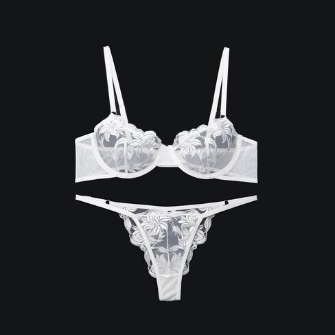 Sexy Lingerie for Women Mesh Shelf Bra and Panty Set Underwear Lenceria See Through Lace Bralette in Saudi Arabia