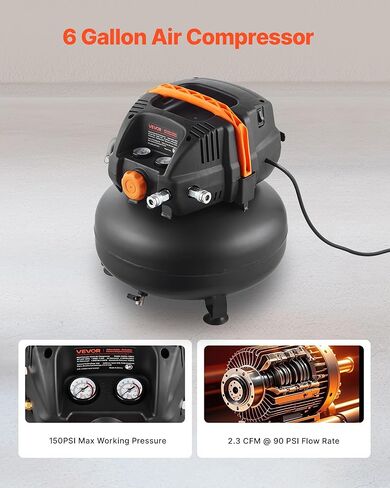 ضاغط الهواء 3 جالون ، 1/3hp 0.54cfm @ 90ppsi ضاغط هواء فطيرة محمولة و 100psi كحد أقصى ، خزان ضاغط خالٍ من الزيت لتضخم الإطارات ، الرسم الخشبي ، تسمير الخشب ، 120 فولت in Kuwait
