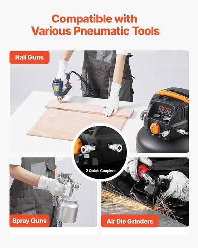 ضاغط الهواء 3 جالون ، 1/3hp 0.54cfm @ 90ppsi ضاغط هواء فطيرة محمولة و 100psi كحد أقصى ، خزان ضاغط خالٍ من الزيت لتضخم الإطارات ، الرسم الخشبي ، تسمير الخشب ، 120 فولت in Kuwait