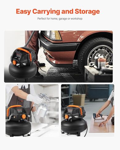 ضاغط الهواء 3 جالون ، 1/3hp 0.54cfm @ 90ppsi ضاغط هواء فطيرة محمولة و 100psi كحد أقصى ، خزان ضاغط خالٍ من الزيت لتضخم الإطارات ، الرسم الخشبي ، تسمير الخشب ، 120 فولت in Kuwait