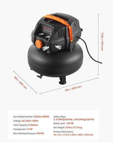 ضاغط الهواء 3 جالون ، 1/3hp 0.54cfm @ 90ppsi ضاغط هواء فطيرة محمولة و 100psi كحد أقصى ، خزان ضاغط خالٍ من الزيت لتضخم الإطارات ، الرسم الخشبي ، تسمير الخشب ، 120 فولت in Kuwait