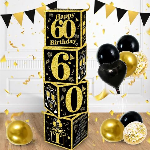 TONIFUL 4 Pcs 40th Birthday Decorations Balloon Boxes for Men Women,Fourty Years Old Cardboard Box Party Supplies,Black and Gold 40th Birthday Party Decoration in Saudi Arabia