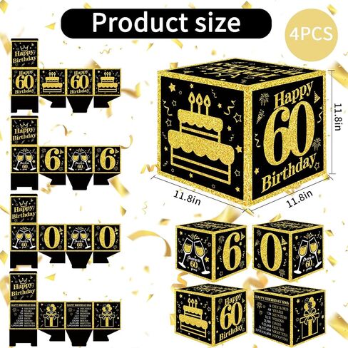 TONIFUL 4 Pcs 40th Birthday Decorations Balloon Boxes for Men Women,Fourty Years Old Cardboard Box Party Supplies,Black and Gold 40th Birthday Party Decoration in Saudi Arabia