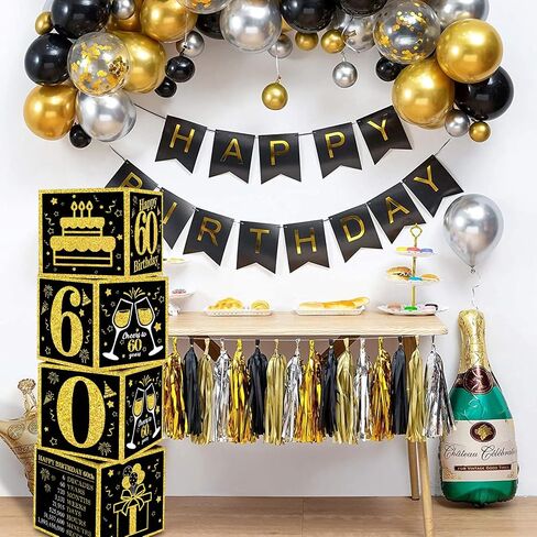 TONIFUL 4 Pcs 40th Birthday Decorations Balloon Boxes for Men Women,Fourty Years Old Cardboard Box Party Supplies,Black and Gold 40th Birthday Party Decoration in Saudi Arabia