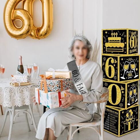 TONIFUL 4 Pcs 40th Birthday Decorations Balloon Boxes for Men Women,Fourty Years Old Cardboard Box Party Supplies,Black and Gold 40th Birthday Party Decoration in Saudi Arabia