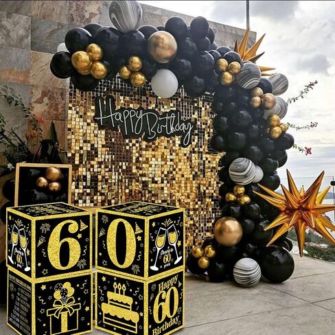 TONIFUL 4 Pcs 40th Birthday Decorations Balloon Boxes for Men Women,Fourty Years Old Cardboard Box Party Supplies,Black and Gold 40th Birthday Party Decoration in Saudi Arabia