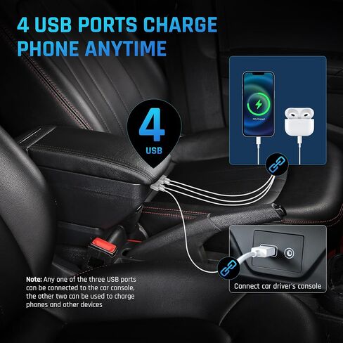 YJYWZH Double-Layer Armrest Box for Nissan Versa Almera 2020-2024 Car Center Storage Box Organizer Interior Hand Centre Consoles with 4 USB Port Cup Holder Black Accessories in Saudi Arabia