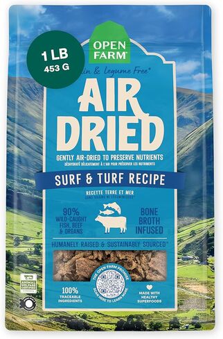 Open Farm, Air Dried Dog Food Infused with Bone Broth, Grain & Legume Free, Complete Meal or Food Topper, Surf & Turf Recipe, 2lb Bag in Kuwait
