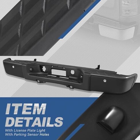Auto Dynasty Rear Step Bumper Compatible with 2007-2013 Chevy Silverado GMC Sierra 1500, without Rear Parking Sensors, with Step Pad and License Plate Lights, Replacement for 22932803, Painted Black in Saudi Arabia