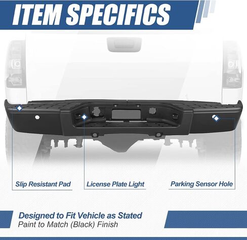 Auto Dynasty Rear Step Bumper Compatible with 2007-2013 Chevy Silverado GMC Sierra 1500, without Rear Parking Sensors, with Step Pad and License Plate Lights, Replacement for 22932803, Painted Black in Saudi Arabia