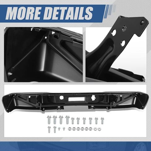 Auto Dynasty Rear Step Bumper Compatible with 2007-2013 Chevy Silverado GMC Sierra 1500, without Rear Parking Sensors, with Step Pad and License Plate Lights, Replacement for 22932803, Painted Black in Saudi Arabia