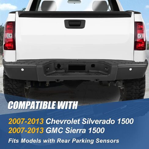 Auto Dynasty Rear Step Bumper Compatible with 2007-2013 Chevy Silverado GMC Sierra 1500, without Rear Parking Sensors, with Step Pad and License Plate Lights, Replacement for 22932803, Painted Black in Saudi Arabia