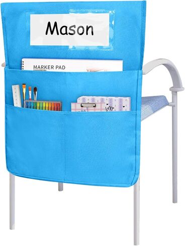 Chairback Pockets Chart, 6 Bright Color Seat Storage Organizer for Kids School Supplies with 2 Large Pockets Keeps Students Organized and Classrooms Neat, 19 x 16.8 Inch (12 Pieces) in Kuwait