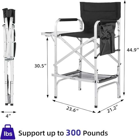Tall Directors Chair, Folding Makeup Chair with Folding Tabletop Storage Bags for Makeup Artists to Keep Makeup Cases and Brushes, Oversized Portable Camping Chair for Outside Knee Protection in Kuwait